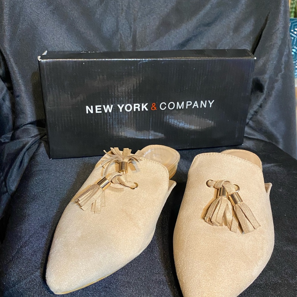 New York & Company Beige Tassel Mules